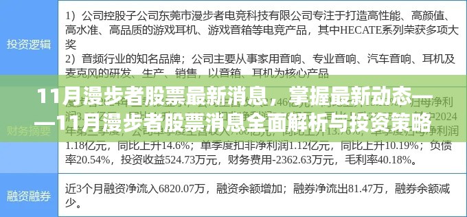 11月漫步者股票最新动态解析，全面指南与投资策略