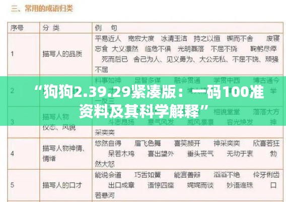 “狗狗2.39.29紧凑版：一码100准资料及其科学解释”