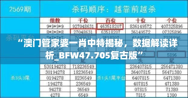 “澳门管家婆一肖中特揭秘，数据解读详析_BFW47.705复古版”