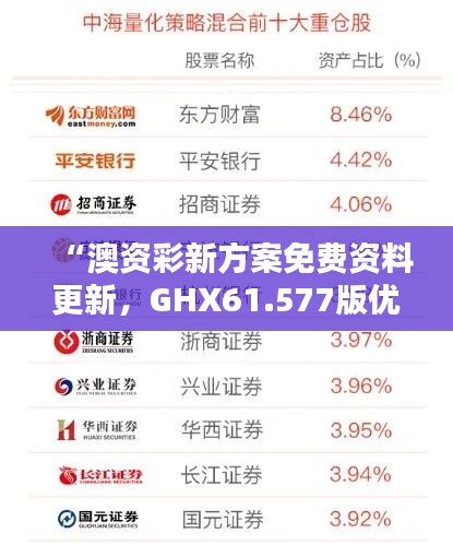 “澳资彩新方案免费资料更新，GHX61.577版优化实施”