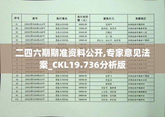 二四六期期准资料公开,专家意见法案_CKL19.736分析版