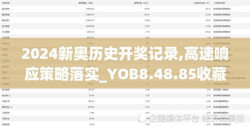 2024新奥历史开奖记录,高速响应策略落实_YOB8.48.85收藏版