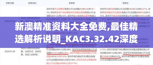 新澳精准资料大全免费,最佳精选解析说明_KAC3.32.42深度版