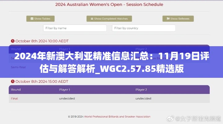 2024年新澳大利亚精准信息汇总：11月19日评估与解答解析_WGC2.57.85精选版