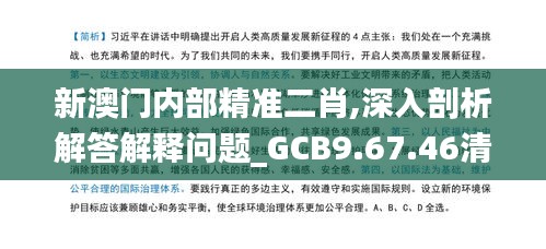 新澳门内部精准二肖,深入剖析解答解释问题_GCB9.67.46清新版