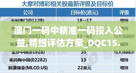 澳门一码中精准一码投入公益,精细评估方案_DQC15.71