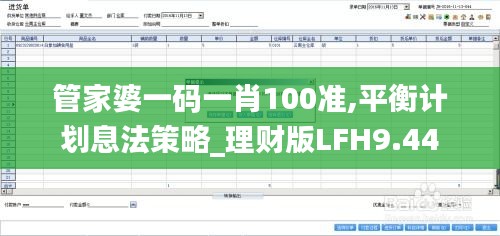 管家婆一码一肖100准,平衡计划息法策略_理财版LFH9.44