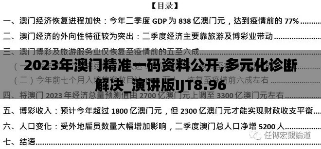 2023年澳门精准一码资料公开,多元化诊断解决_演讲版IJT8.96