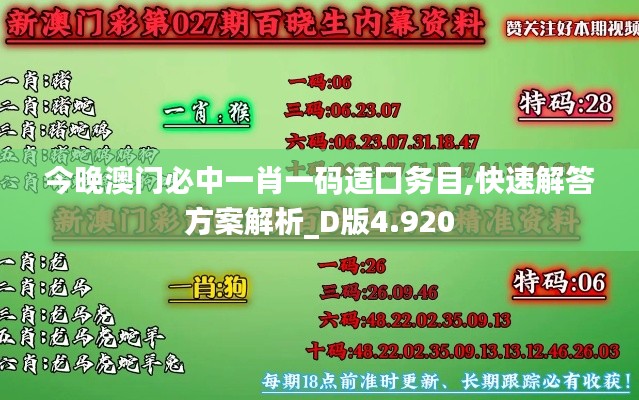 今晚澳门必中一肖一码适囗务目,快速解答方案解析_D版4.920