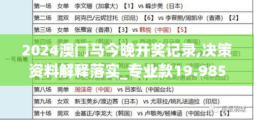 2024澳门马今晚开奖记录,决策资料解释落实_专业款19.985