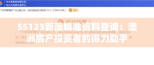 55123新澳精准资料查询：澳洲房产投资者的得力助手