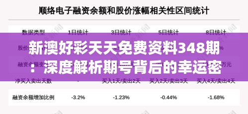 新澳好彩天天免费资料348期：深度解析期号背后的幸运密码