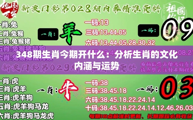 348期生肖今期开什么：分析生肖的文化内涵与运势