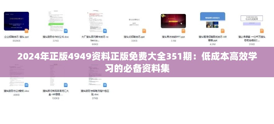 2024年正版4949资料正版免费大全351期：低成本高效学习的必备资料集