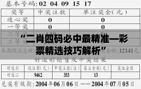 “二肖四码必中最精准—彩票精选技巧解析”