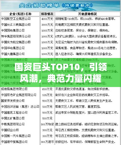 国资巨头TOP10，引领风潮，典范力量闪耀