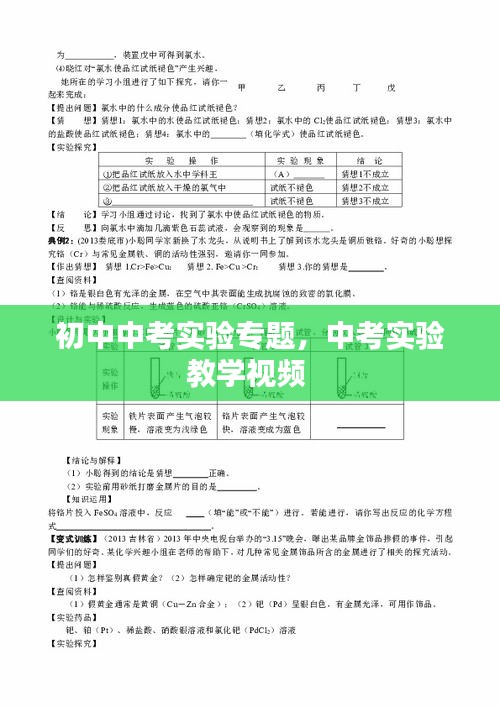 初中中考实验专题，中考实验教学视频 